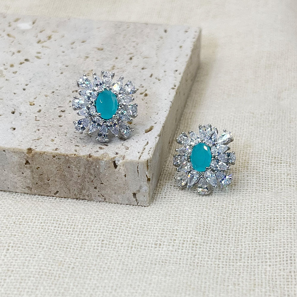 Snowflake Inlaid Light Blue Zircon Stud Earrings