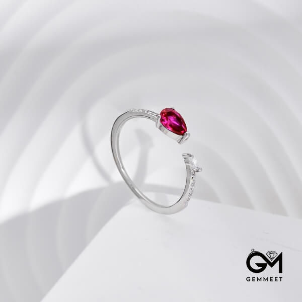 S925 Silver Love Rose Red Zircon Opening Ring