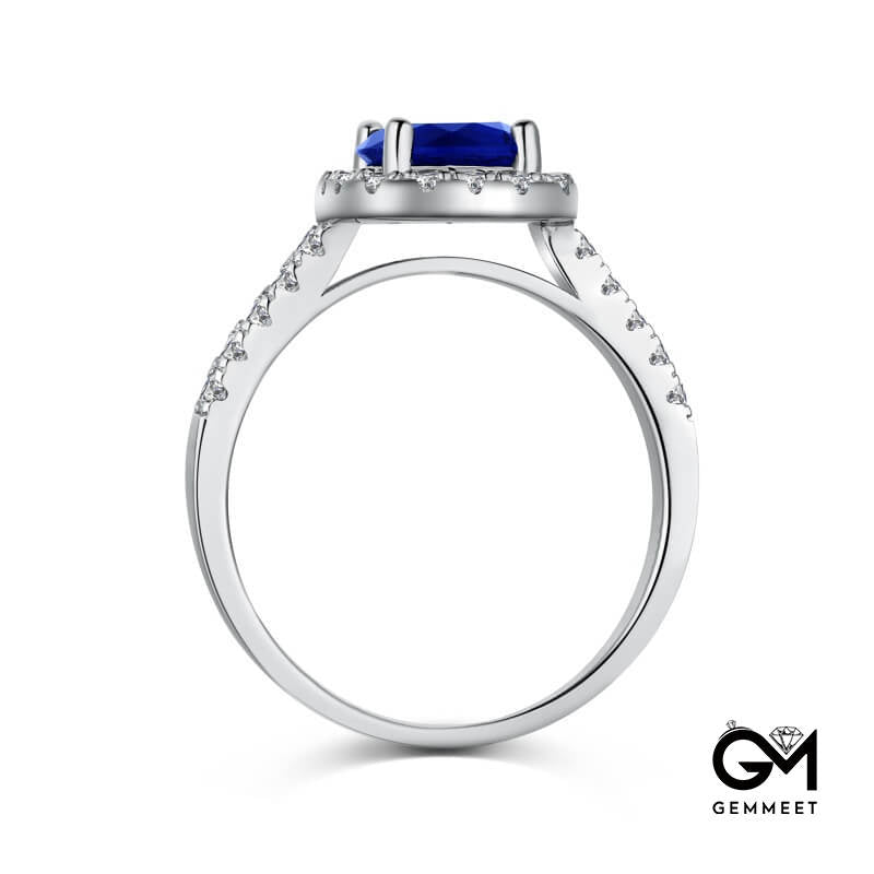 S925 Pure Silver Blue Round Zircon Ring