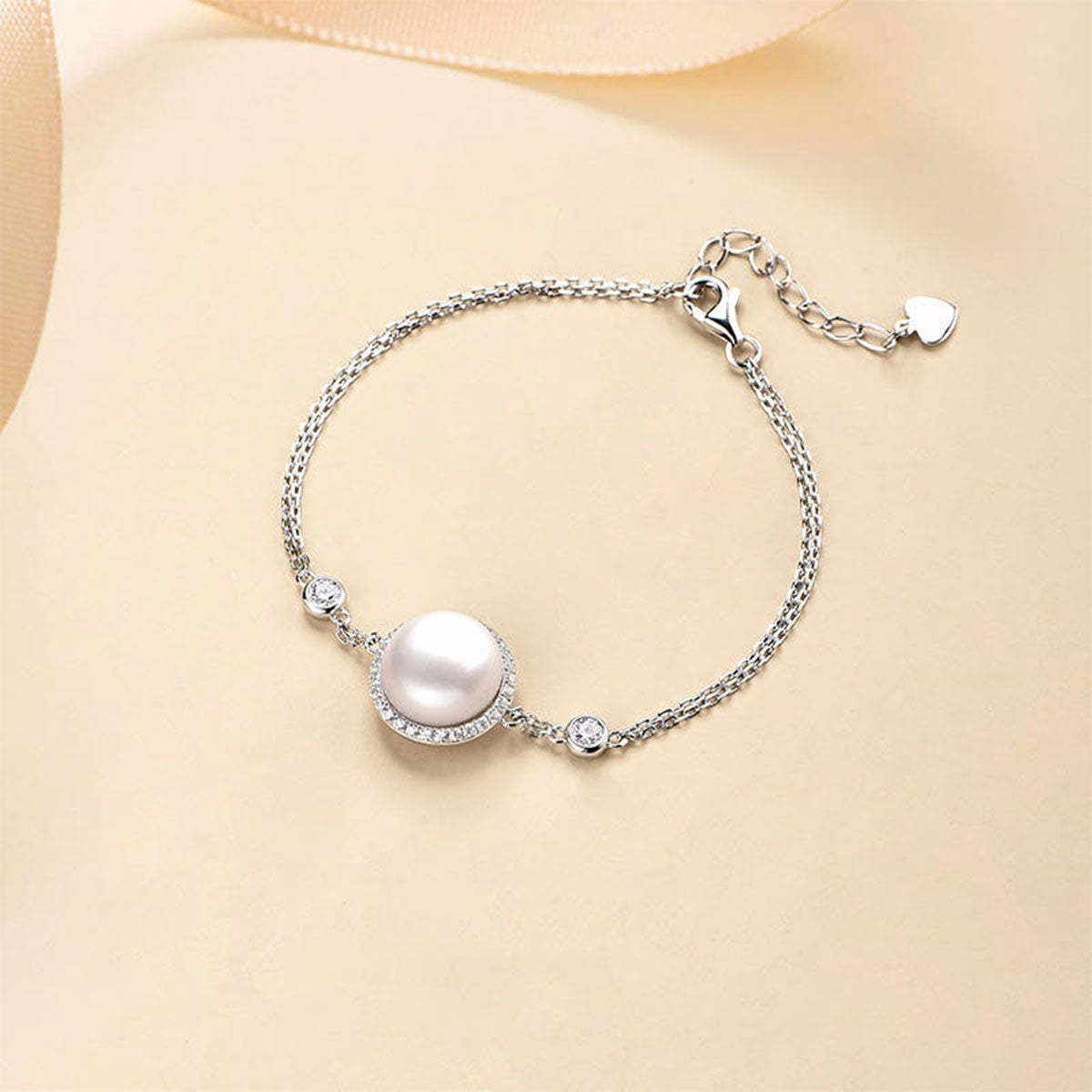 White Gold Big Organic Pearl Halo Bracelet