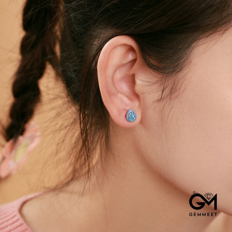 S925 Sterling Silver Blue Water Drop Rubber Earrings