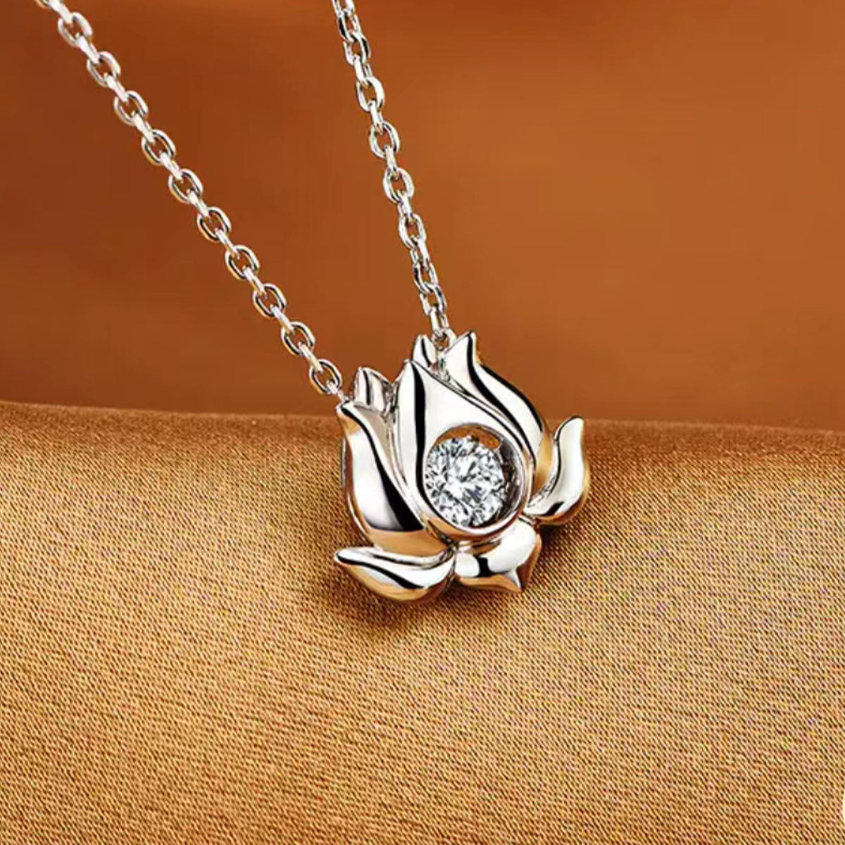 White Gold Rose Shape Bezel Setting Stone Pendants Chains