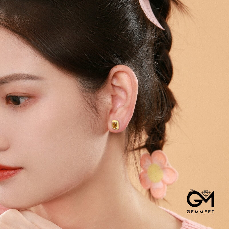 S925 Sterling Silver Yellow Drop Glue Cube Earrings