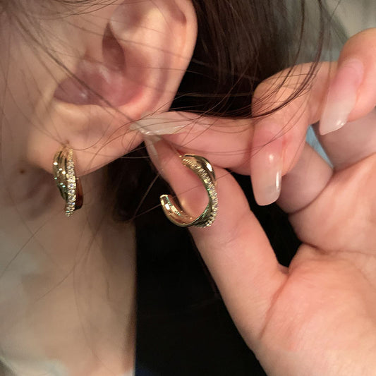 Gold Zircon Geometric Cross Earrings