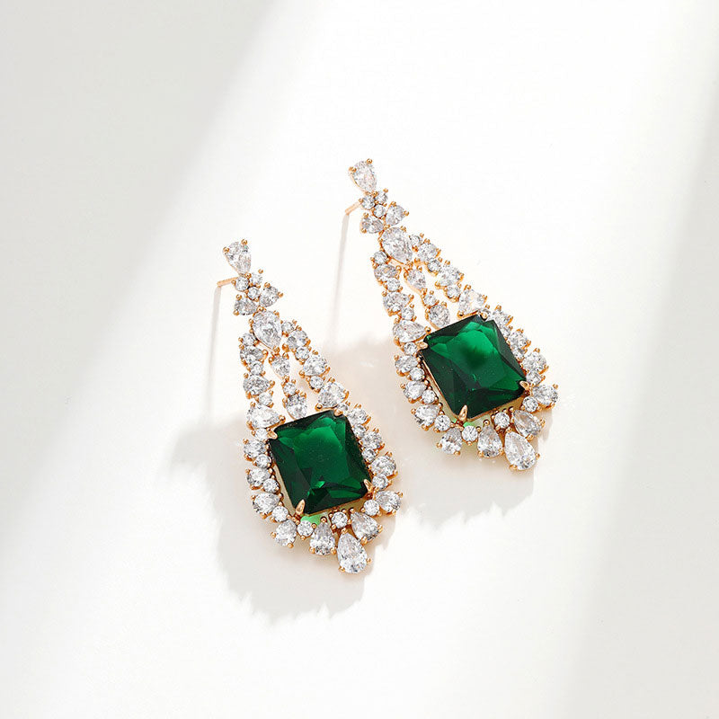 Imitation Emerald Micro-encrusted Zirconium Earrings