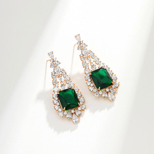 Imitation Emerald Micro-encrusted Zirconium Earrings