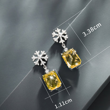 French Geometric Square Snowflake Zircon Earrings for Women