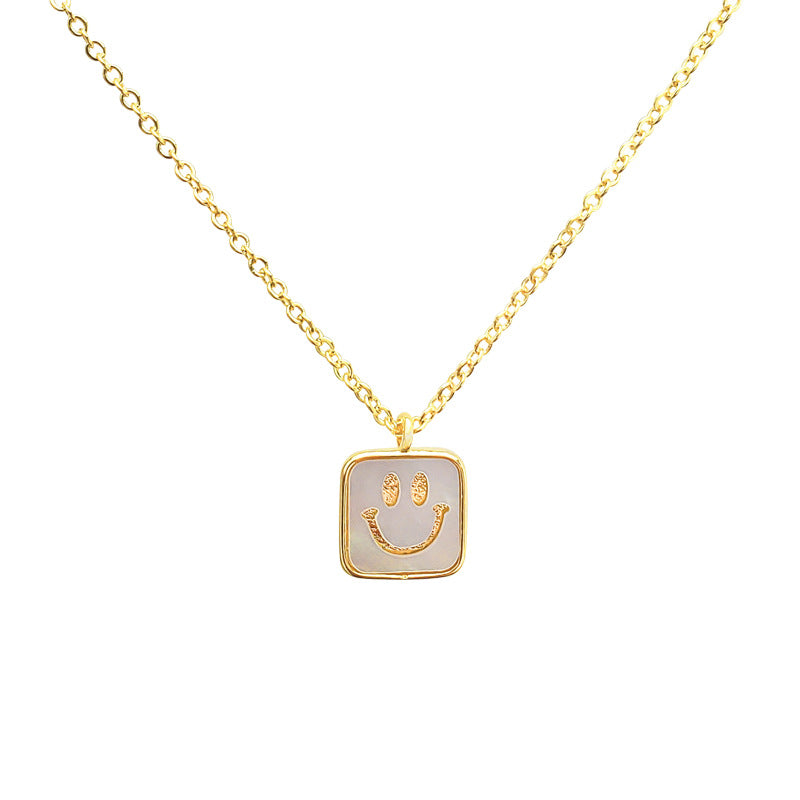 Shell Smiley Face Square Light Luxury Titanium Steel Necklace Simple and Versatile
