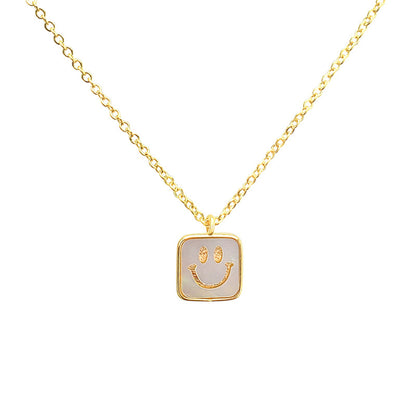 Shell Smiley Face Square Light Luxury Titanium Steel Necklace Simple and Versatile