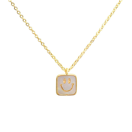 Shell Smiley Face Square Light Luxury Titanium Steel Necklace Simple and Versatile