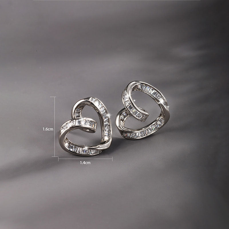 Micropaved Square Zirconia Heart Shape Stud Earrings