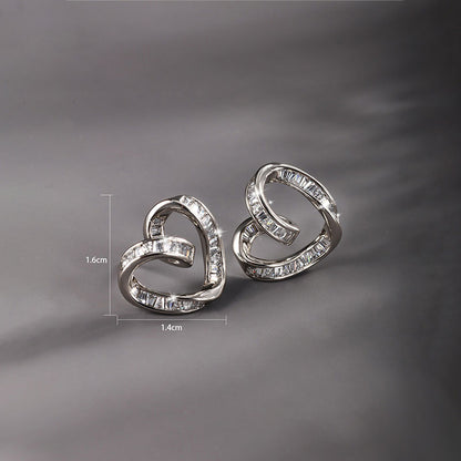 Micropaved Square Zirconia Heart Shape Stud Earrings