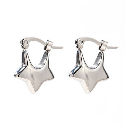 Stainless Steel Star White Gold Earrings