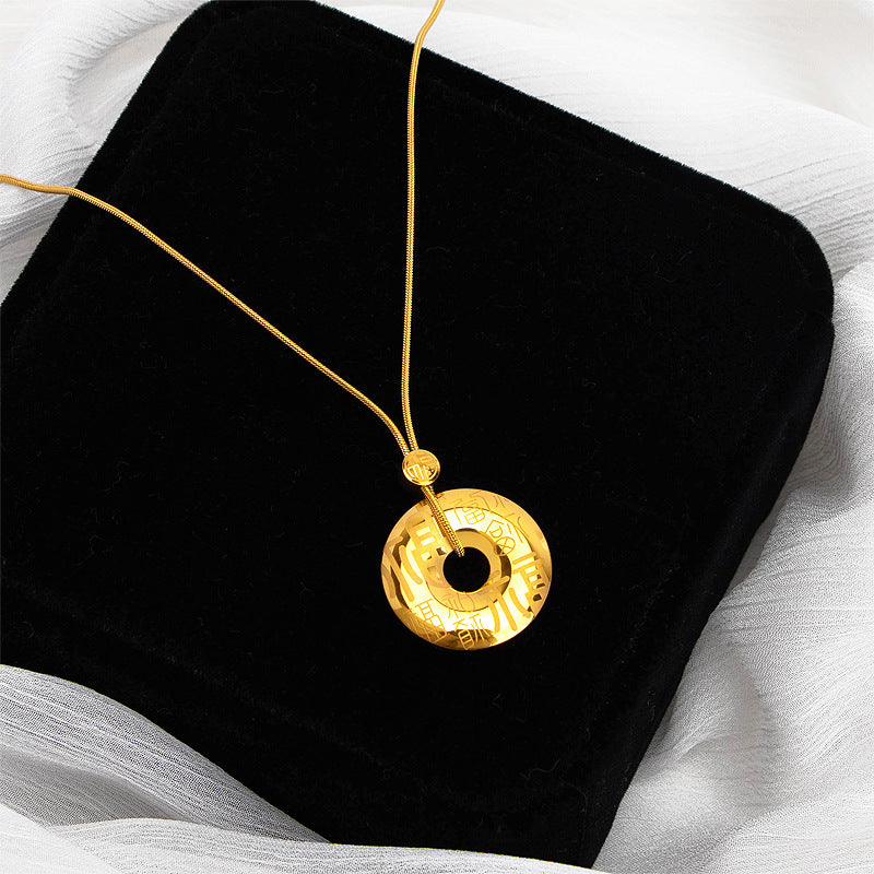 Light Luxury High-grade Chinese Style Titanium Steel Fu Character Necklace