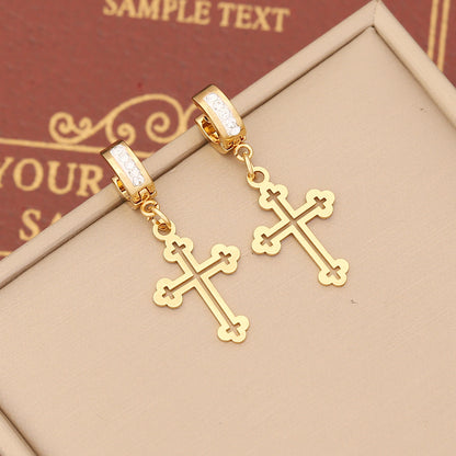 Crucifix Stainless Steel with Zircon Earrings