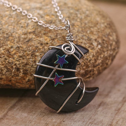 Quartz Crystal Moon Wire Wrapped Star Necklace