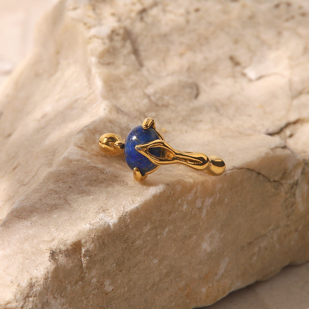 Court Vintage Titanium Prong Seting Lapis Lazuli Signet Ring