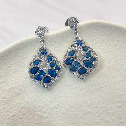 Pear Shaped Water Drop Shaped Blue Zircon Earrings