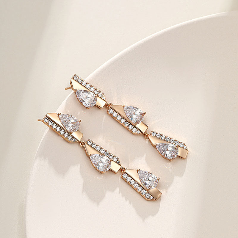 Long Water Drop Zircon Staggered Earrings for Women