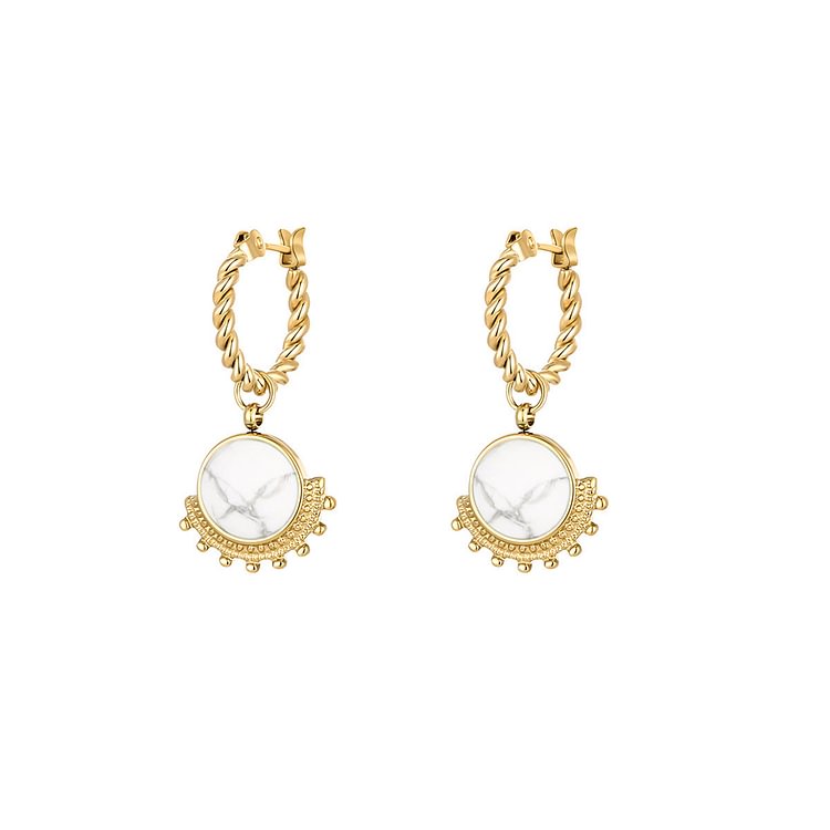 Natural White Turquoise Sun Moon Star Dangle Earrings