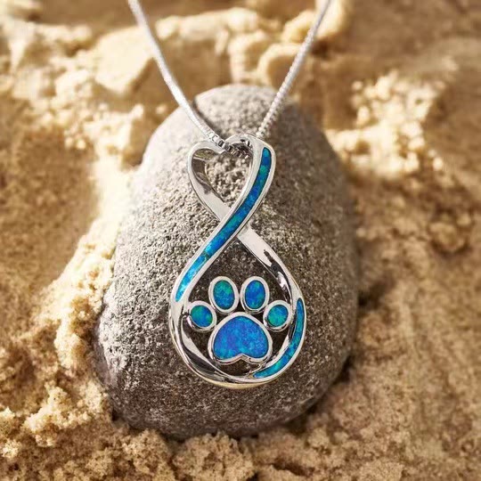 Opal Infinity Love Paw Necklace & Earrings
