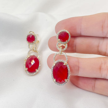 Double Red Zircon Hoop Earrings