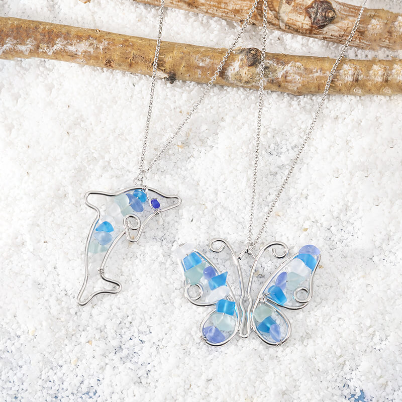 Butterfly & Dolphin Sea Glass Necklace