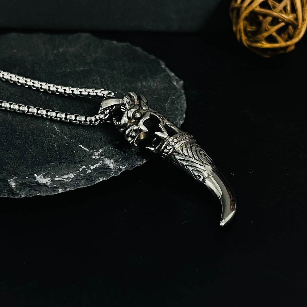 Vintage Tiger Teeth Stainless Steel Pendant Necklace