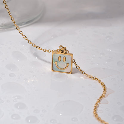 Square Pendant Smiley Stainless Steel Necklace