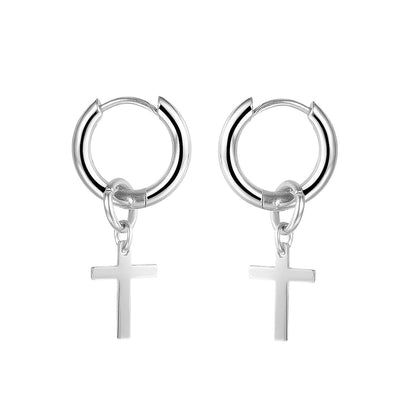 Stainless Steel Cross Pendant Dangle Earrings
