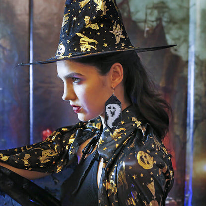 Halloween Handcrafted Ghost Earrings Rice Beads Exaggerated Lightweight Hand-woven Earrings