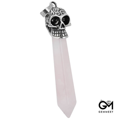 Carved Alloy Skull Crystal Stone Hexagon Pendant