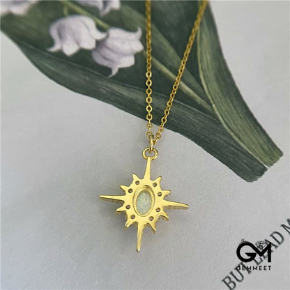 Opal White Zircon Northstar Dainty Star Necklace