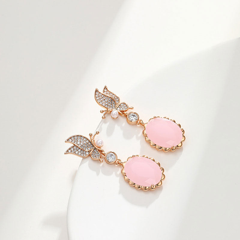Vintage Butterfly Oval Design Long Zircon Drop Earrings