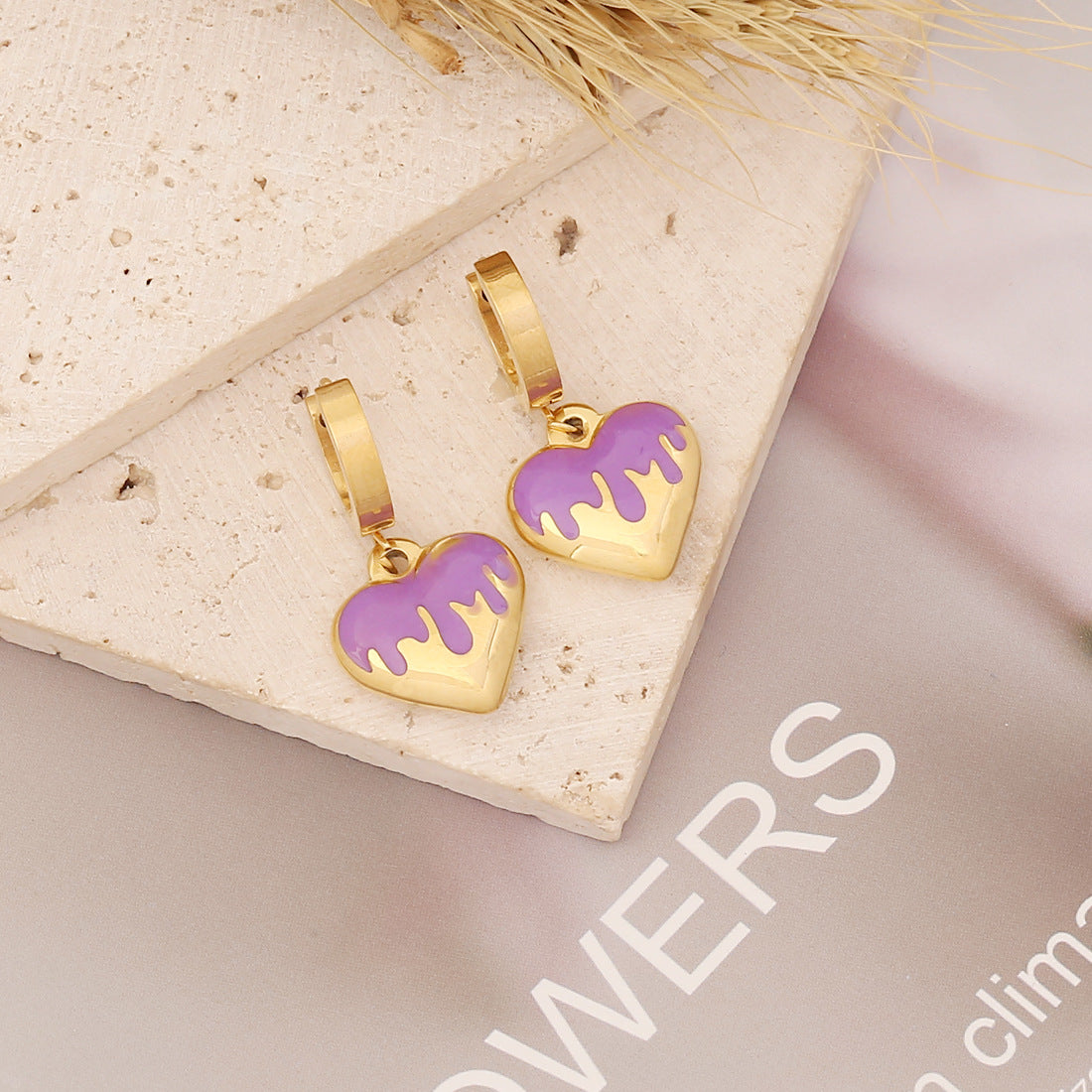 Stainless Steel Colored Love Drop Earrings