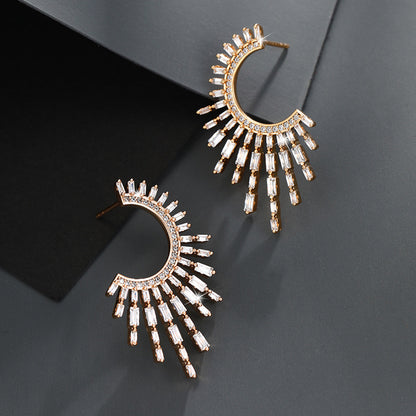 Sector-shaped Light Luxury Zircon Retro Earrings