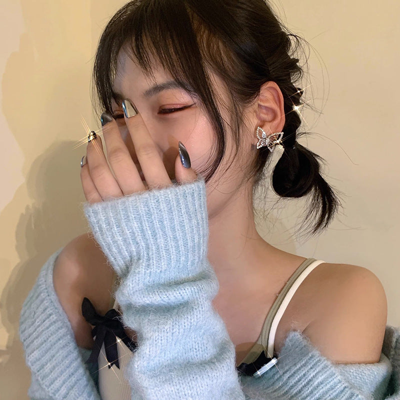 Sparkle Hollow Zircon Butterfly Earrings