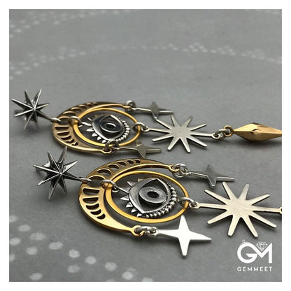 Unique Evil Eye Star Moon Witch Earrings