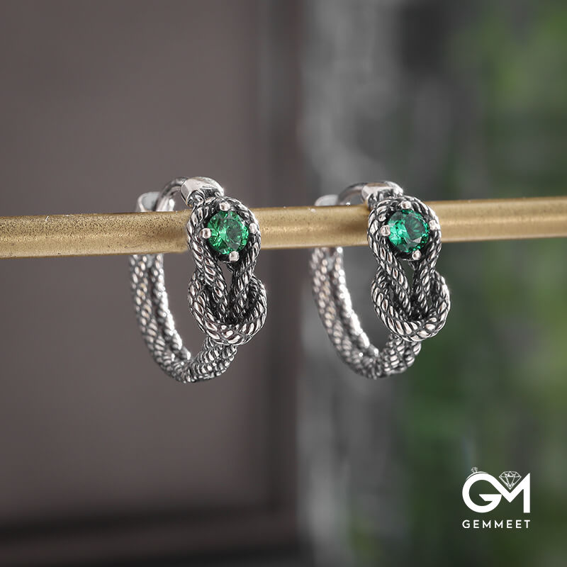 Simple Rope Knot Green Zircon Earrings