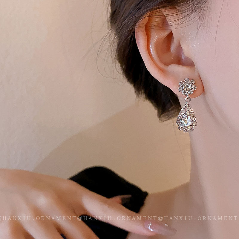 Silver Needle Zircon Water Drop Geometric Earrings