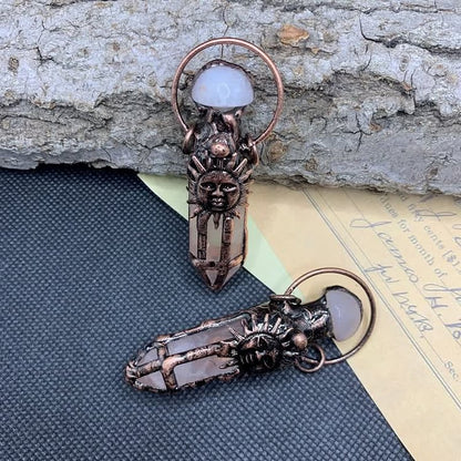 Coppery Clear Crystal Sun Face Necklace