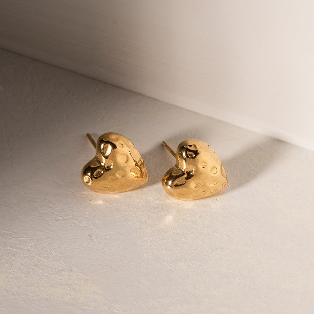 Small Pleated Heart Stud Earrings