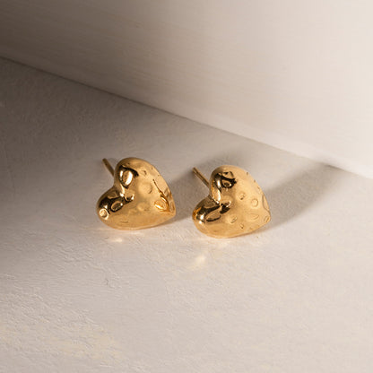 Small Pleated Heart Stud Earrings