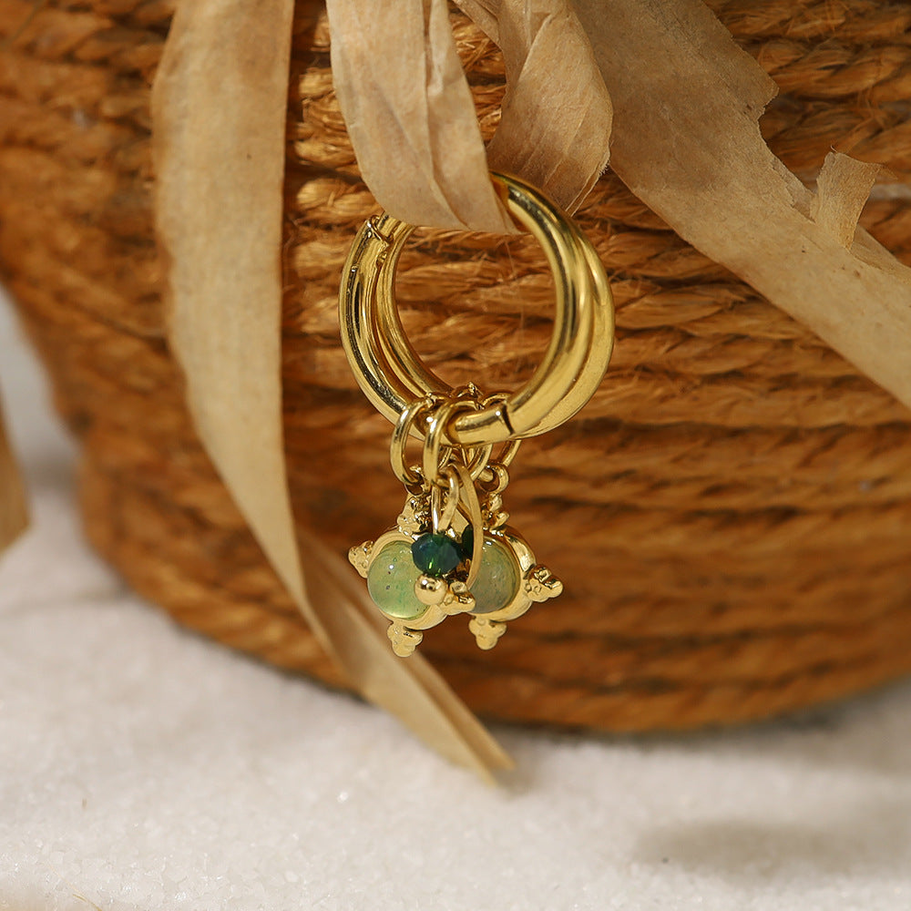 Green Stone Gold-plated Titanium Steel Earrings