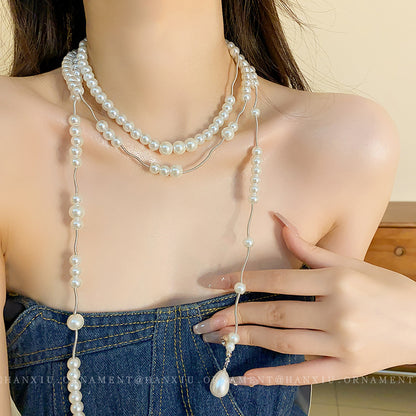 Multi-layer Zircon Pearl Saturn Necklace