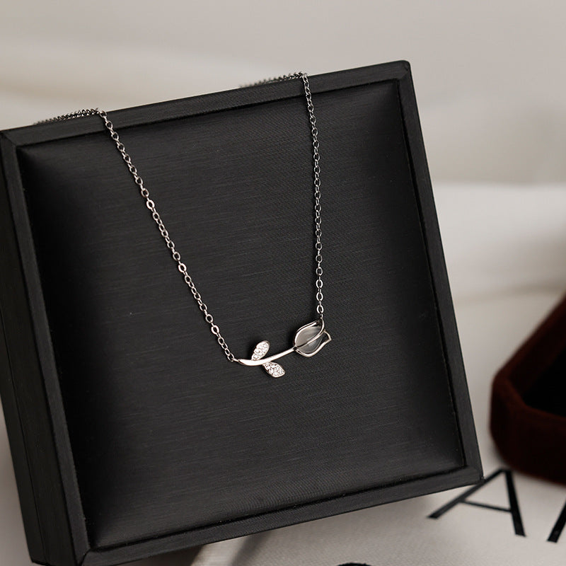 S925 Sterling Silver Tulip Light Luxury Temperament High Sense Necklace