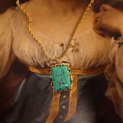 Vintage Copper Claw Square Turquoise Necklace