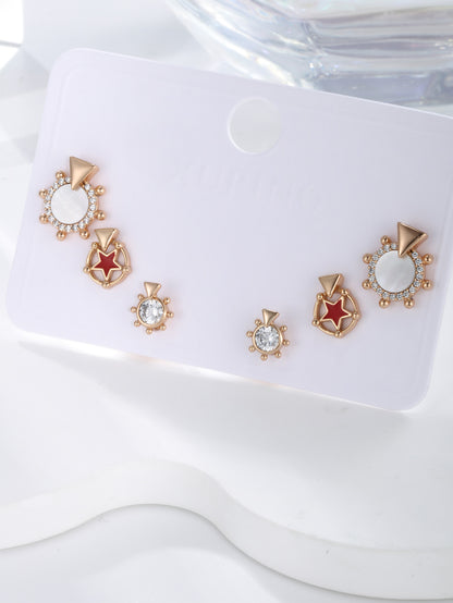 Creative Rudder Mother-of-pearl Star Three Pairs of Earrings Set