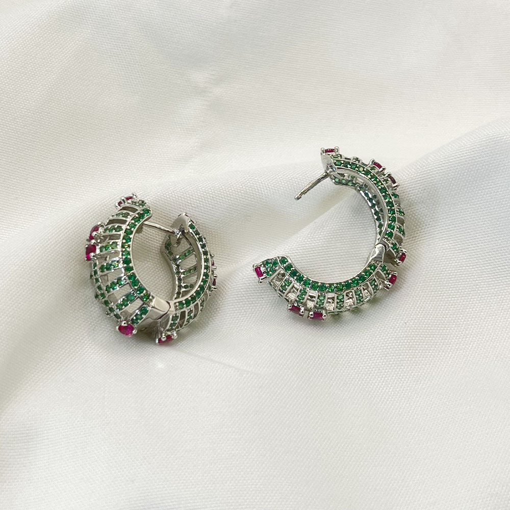 Chunky Hollow Inaild Green Zircon Earrings