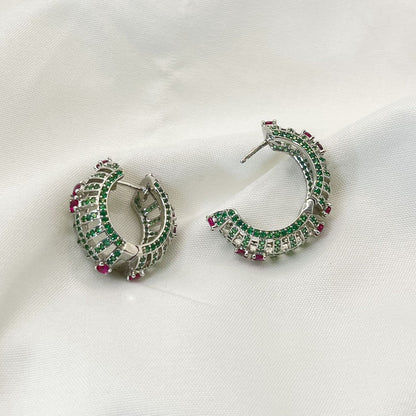 Chunky Hollow Inaild Green Zircon Earrings